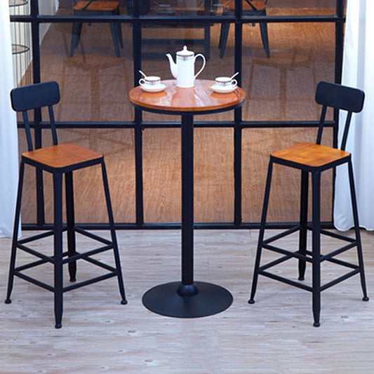 Tavolo da bar in legno solido industriale Tavolo da bistrot marrone con piedistallo in metallo nero