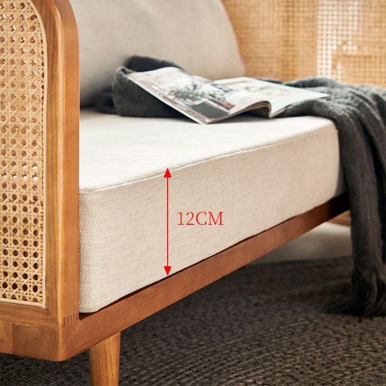 25,59 "hoher Leinensofa weißer Smoking -Arm -Sofa mit losen Rücken in festem Holz