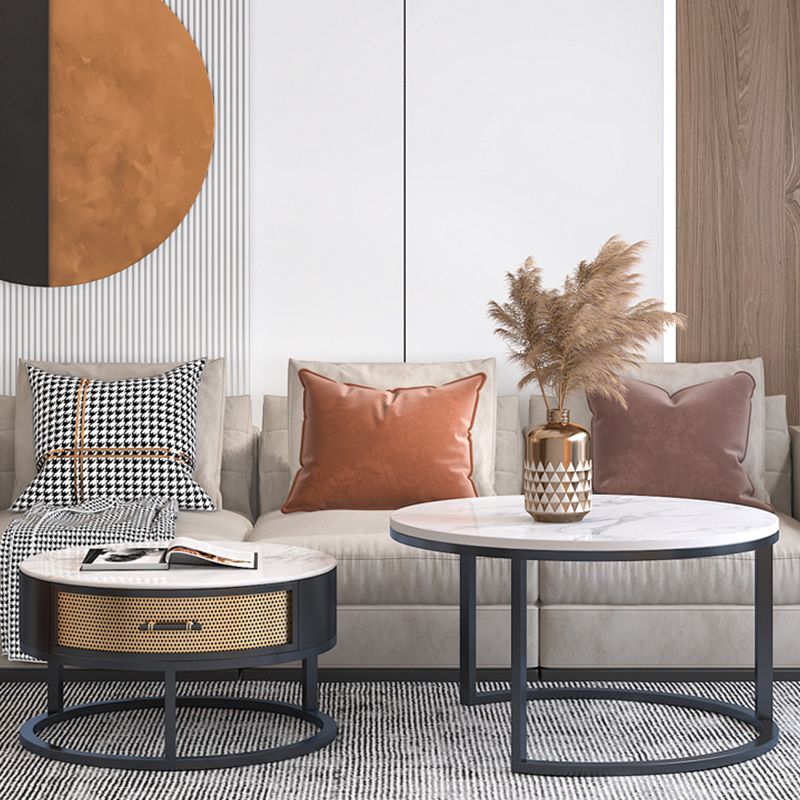 Modern Metal Frame Storage Coffee Table White Slate Round Table Clearhalo 'Coffee & Accent Tables' 'Coffee Tables' 'coffee_tables' 'furn' 'furn_coffee_tables' 'Furniture' 'furniture_coffee_tables' 'Living Room Furniture' 1200x1200_6eebf7cb-a24a-4bf8-b1ea-02de7d003bef