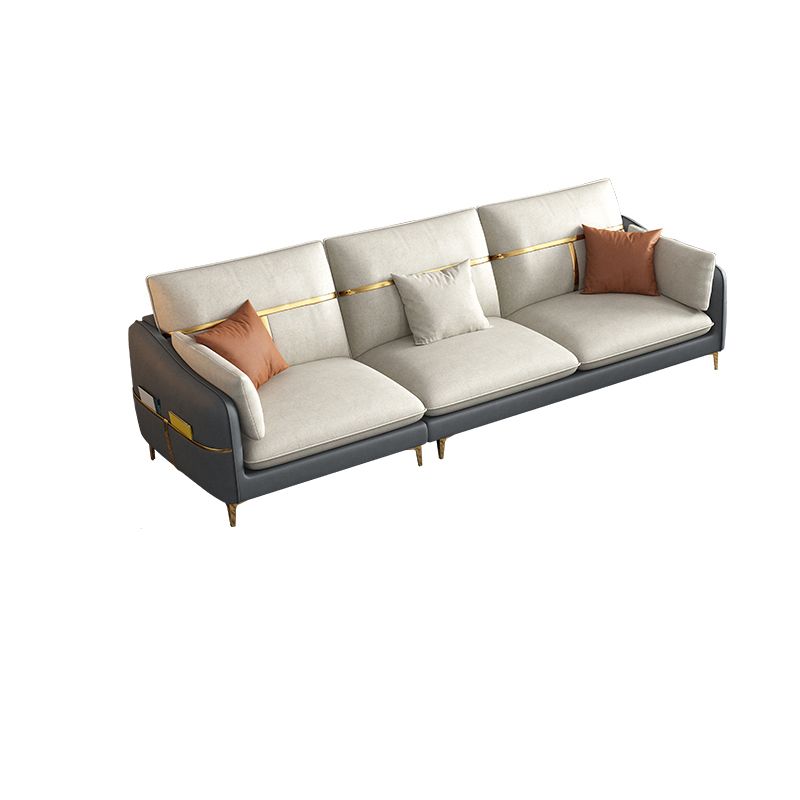 Contemporary Living Room Faux Leather Sofa Pillow Back Couch with Brass Legs Clearhalo 'furn' 'furn_sofas' 'Furniture' 'furniture_sofas' 'Living Room Furniture' 'Sofa' 'sofas' 1200x1200_6eeef853-6dab-45bb-8f10-82e6dcd6fd40