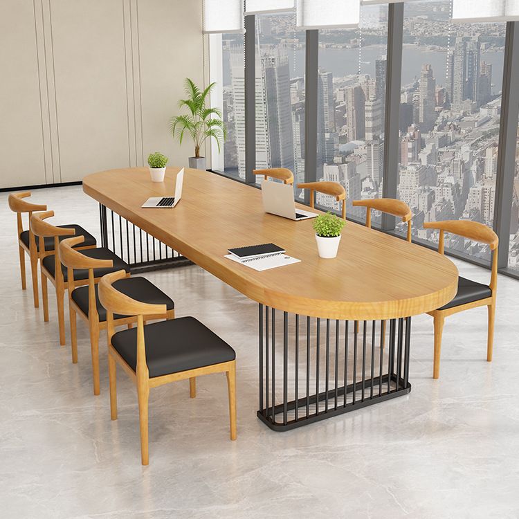 Natural Oval Solid Wood Desk Industrial Writing Desk with Black Steel Table Leg Clearhalo 'furn' 'furn_office_desk' 'Furniture' 'Office Desks' 'Office Furniture' 'office_desk' 1200x1200_6ef4ddcb-40bf-4fbb-85b0-b090704de161