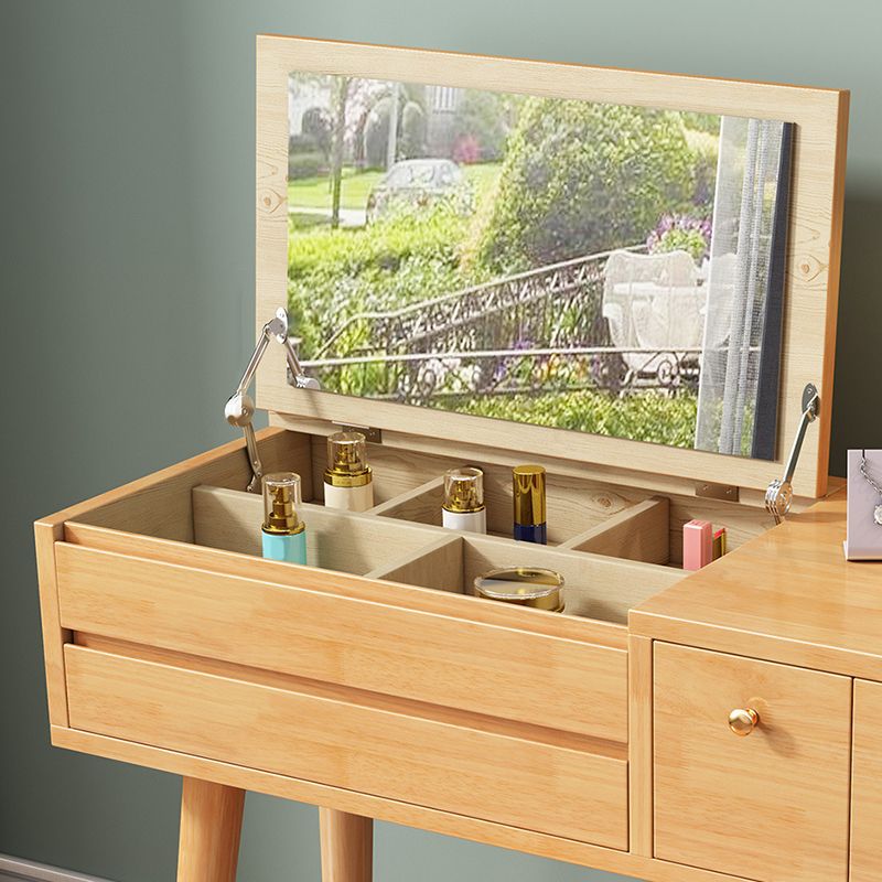 3つの引き出し付き無垢材の鏡詰めされた虚栄心デスクフリップトップドレッサーとスツール
