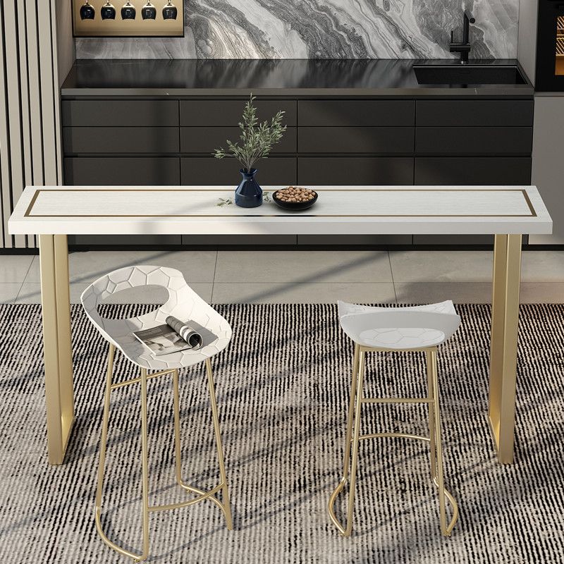 Glam White Wood Bar Dining Table Rectangle Indoor Bistro Table with Sled Pedestal Clearhalo 'Bar Furniture' 'Bar Tables' 'bar_tables' 'furn' 'furn_bar_tables' 'Furniture' 'furniture_bar_tables' 'Kitchen & Dining Furniture' 'kitchen&dining_furn' 'kitchen' 1200x1200_6ef93577-75ba-4c55-896e-74afc838259a