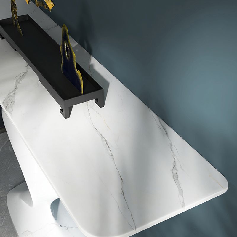 Rectangle Shape Contemporary Console Table Stone Console Sofa Table in White Clearhalo 'Console Tables' 'console_tables' 'Entry & Mudroom Furniture' 'furn' 'furn_console_tables' 'Furniture' 1200x1200_6efa6b09-030b-4ac0-b803-a0e4bef1fbe0
