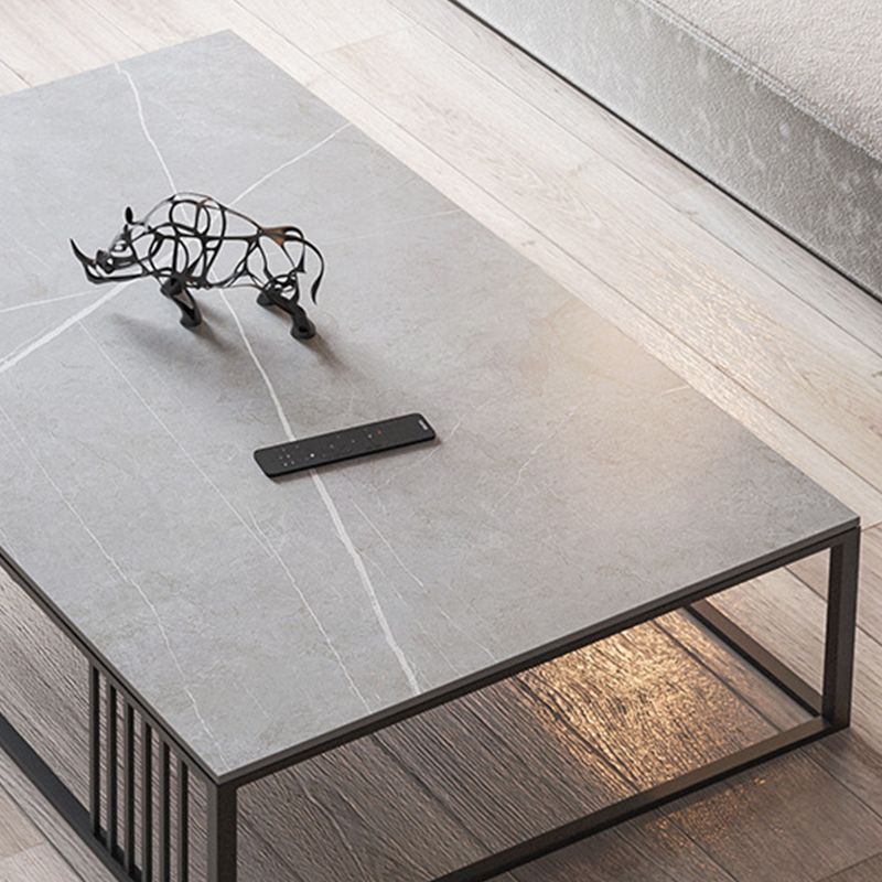 Glam 16.5" H Rectangle/Square Slate Coffee Table Steel Frame Cocktail Table Clearhalo 'Coffee & Accent Tables' 'Coffee Tables' 'coffee_tables' 'furn' 'furn_coffee_tables' 'Furniture' 'Living Room Furniture' 1200x1200_6efaf049-432f-42f1-b875-fcc7642cc03b