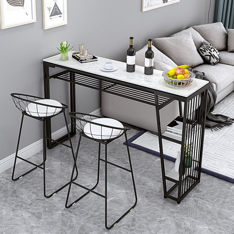 Contemporary Style Rectangle Bar Table Faux Marble Bistro Bar Desk with Storage Clearhalo 'Bar Furniture' 'Bar Tables' 'bar_tables' 'furn' 'furn_bar_tables' 'Furniture' 'Kitchen & Dining Furniture' 1200x1200_6efbf577-25cc-446d-b51f-87ecda7e5989