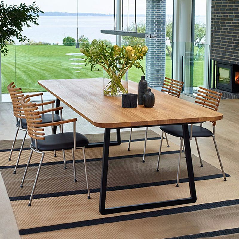 Rectangle Sled Base Industrial Table Wood Color Fixed Table of Solid Wood Clearhalo ' dining_table' 'Dining Tables & Seating' 'Dining Tables' 'furn' 'furn_dining_table' 'Furniture' 'furniture_dining_table' 'Kitchen & Dining Furniture' 'kitchen&dining_furn' 'kitchen' 'kitchen_dining_table' 1200x1200_6efd77db-713c-4142-a5e0-3d0960cd6c37