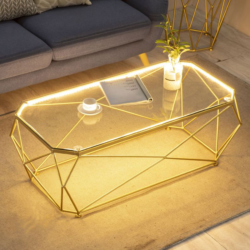 Contemporary Cocktail Table Glass Top Rectangular Single Coffee Table