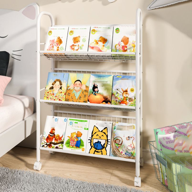 Contemporary Style Metal Bookcase Wheel Bookshelf for Home Office