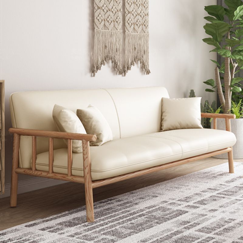 Stationary Leather Living Room Sofa Tuxedo Arm Settee in White/Brown Clearhalo 'furn' 'furn_sofas' 'Furniture' 'furniture_sofas' 'Living Room Furniture' 'Sofa' 'sofas' 1200x1200_6f010339-1997-412b-8c1e-458f4b4775d8