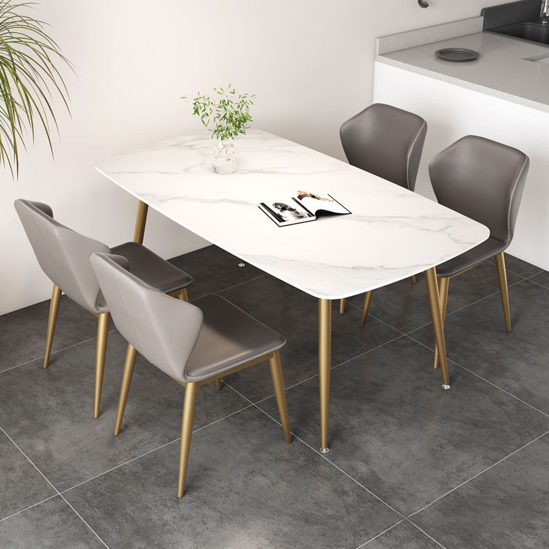 Set da tavolo da pranzo rettangolare glam 1/3/4/5 pezzi Dinette Set con top in pietra sinterizzata bianca