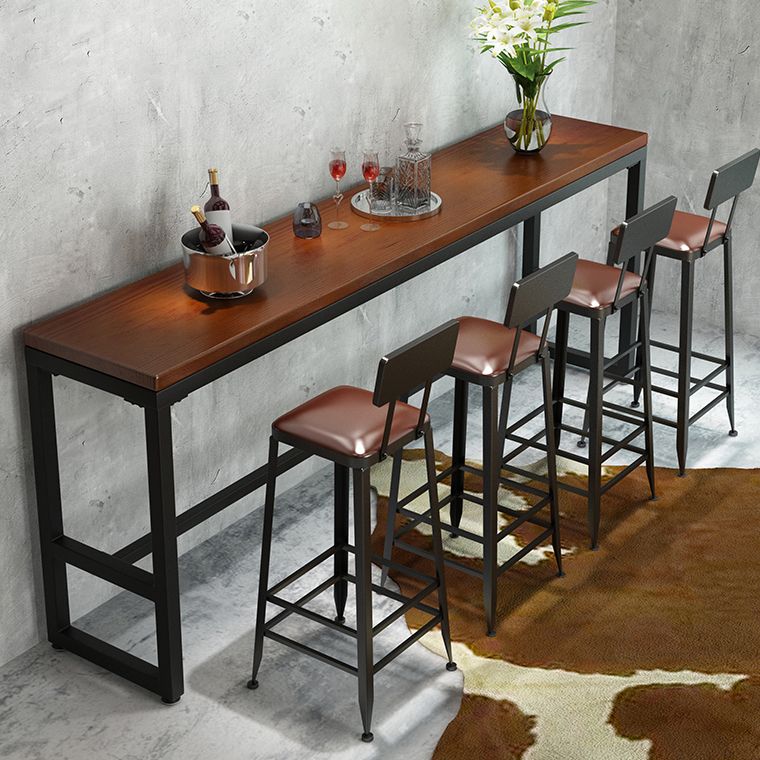Industrial Style Bar Dining Table Brown Solid Wood Bar Wine Table with Metal Base