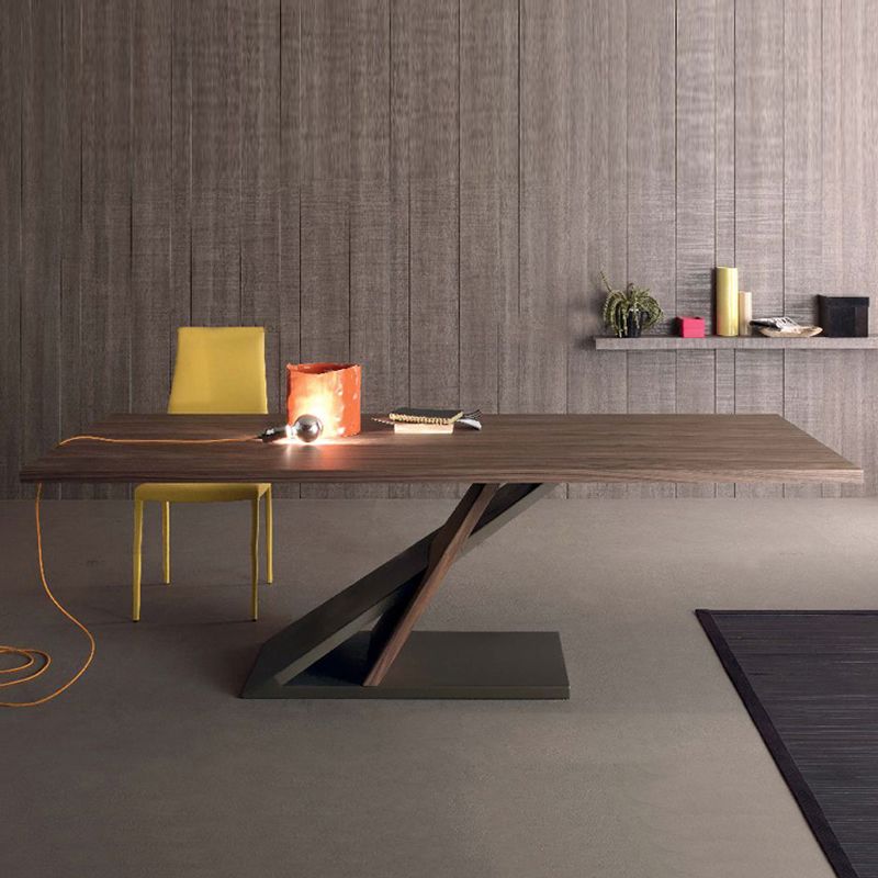 Rectangle Shape Industrial Dining Table Brown Tone Fixed Table with Solid Wood Clearhalo ' dining_table' 'Dining Tables & Seating' 'Dining Tables' 'furn' 'furn_dining_table' 'Furniture' 'furniture_dining_table' 'Kitchen & Dining Furniture' 'kitchen&dining_furn' 'kitchen' 'kitchen_dining_table' 1200x1200_6f09711f-0406-4c30-a578-3fc2f5e348ff