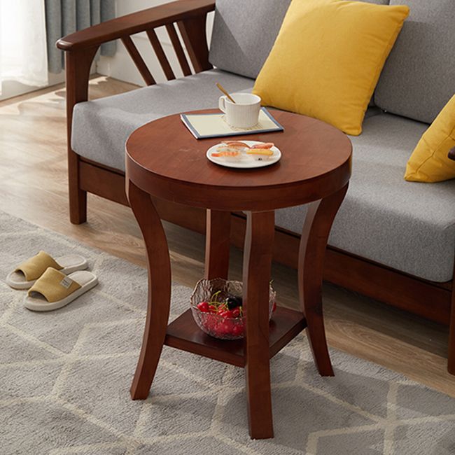 Tableau de côté traditionnel en bois rond 23,6 "Table de bout à 4 jambes de haut avec étagère