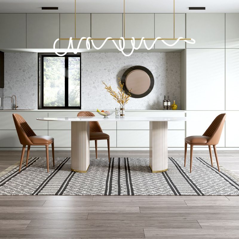 Minimalist White Standard Dining Set Rectangular Kitchen Dining Set with Double Pedestal Base Clearhalo 'Dining Room Sets' 'Dining Tables & Seating' 'dining_room_set' 'furn' 'furn_dining_room_set' 'Furniture' 'furniture_dining_room_set' 'Kitchen & Dining Furniture' 'kitchen&dining_furn' 'kitchen' 1200x1200_6f12e856-d71a-4646-880b-0d75245fd755