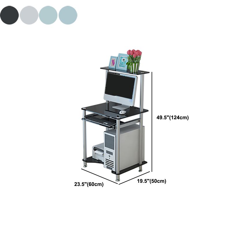 Rectangular Glass Computer Desk Keyboard Tray Contemporary Office Desk