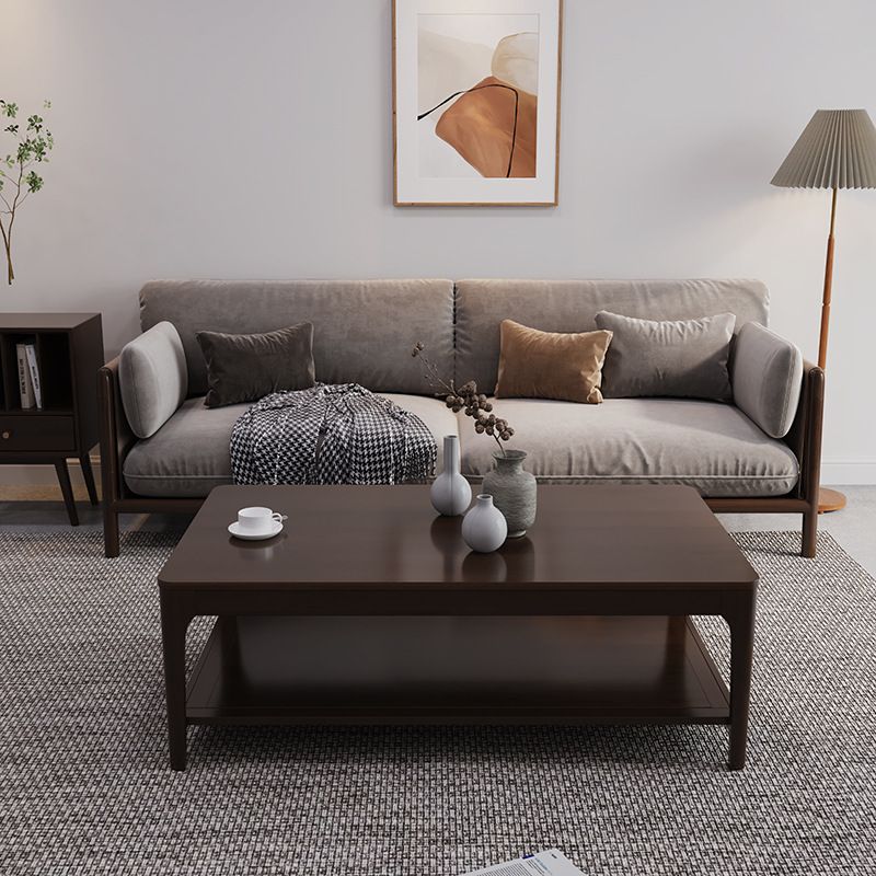 Modern Wooden 4 Legs Coffee Table with Shelf Rectangular Cocktail Table in Oak/Walnut Clearhalo 'Coffee & Accent Tables' 'Coffee Tables' 'coffee_tables' 'furn' 'furn_coffee_tables' 'Furniture' 'furniture_coffee_tables' 'Living Room Furniture' 1200x1200_6f1493f2-d3db-43a8-a03c-c42dc606ed8b