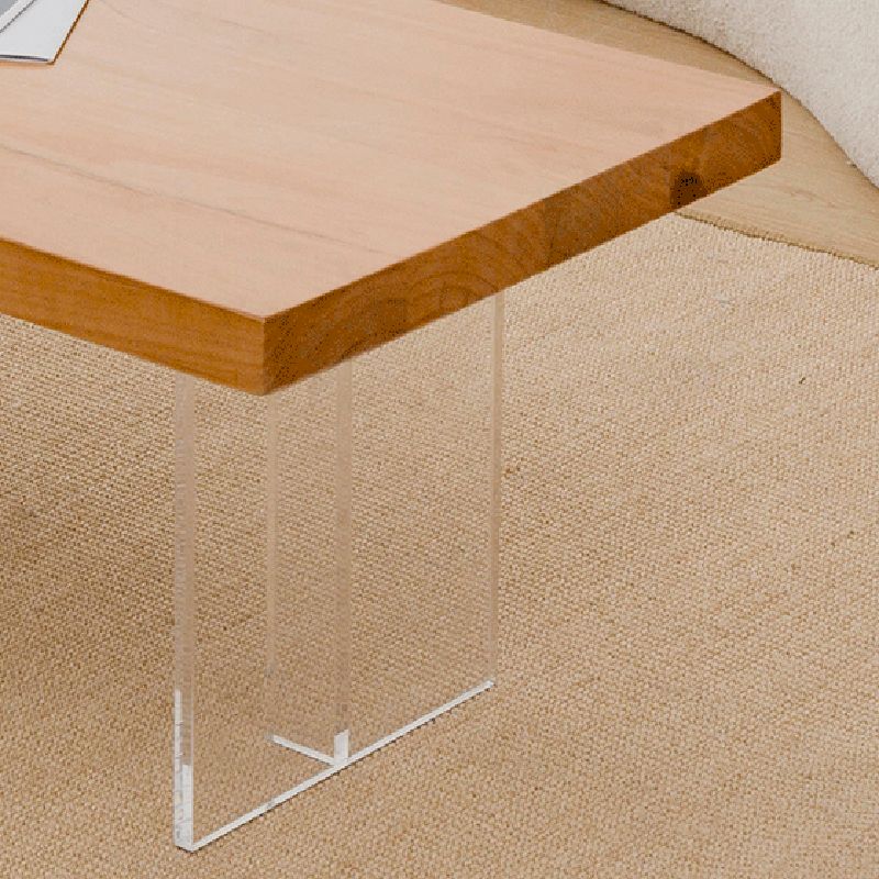 Table basse rectangulaire scandinave en bois, pieds en acrylique de 15,7 pouces de hauteur, table de cocktail