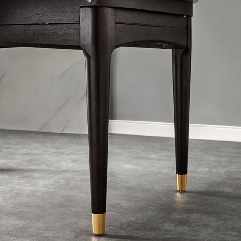 Contemporary Gray Round Stone Dining Table with 4 Wooden Foot