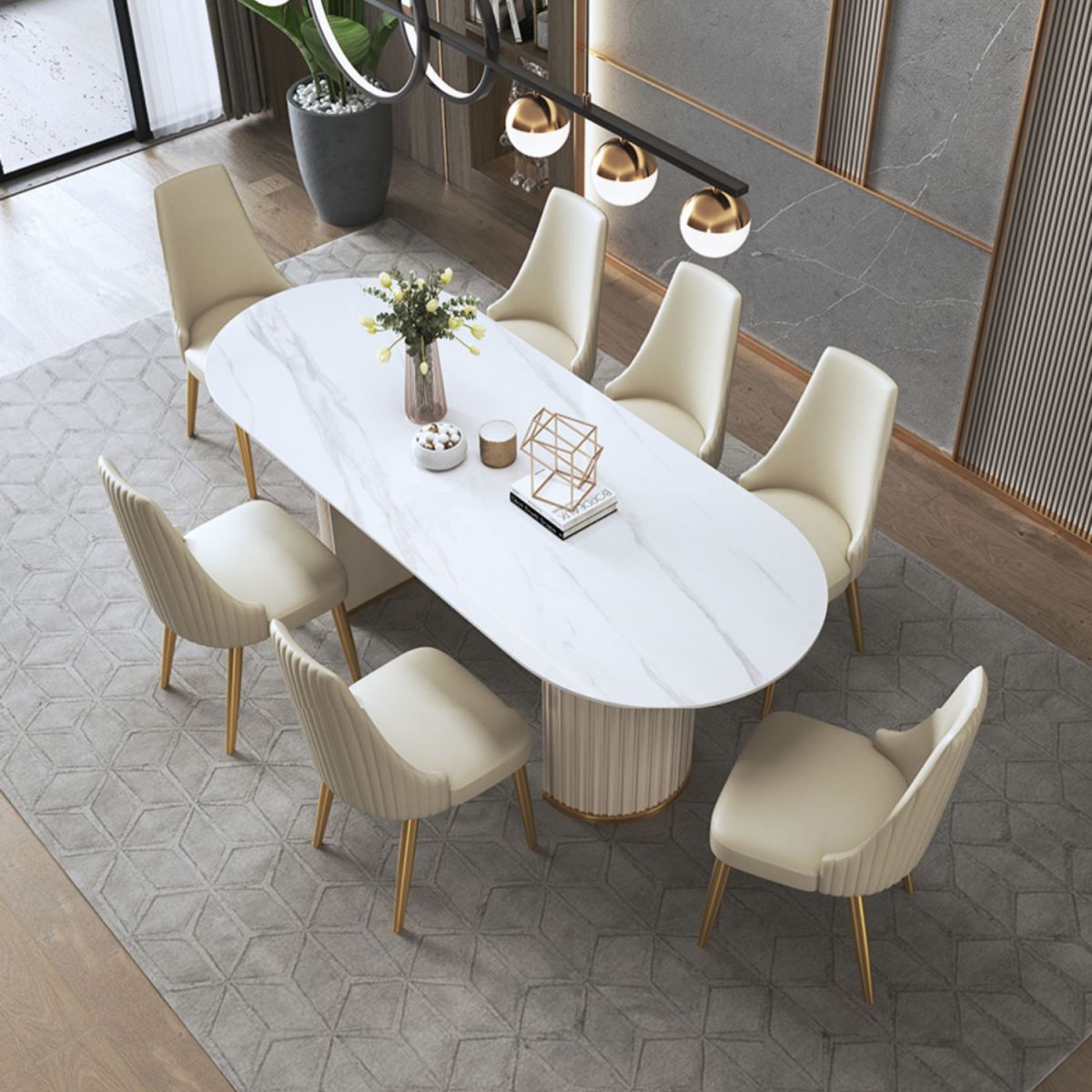 Glam Sintered Stone White Dining Table Oval Standard Dining Table for Kitchen Clearhalo ' dining_table' 'Dining Tables & Seating' 'Dining Tables' 'furn' 'furn_dining_table' 'Furniture' 'furniture_dining_table' 'Kitchen & Dining Furniture' 'kitchen&dining_furn' 'kitchen' 'kitchen_dining_table' 1200x1200_6f20ca07-7d75-4758-8a3f-ba085d2fd794