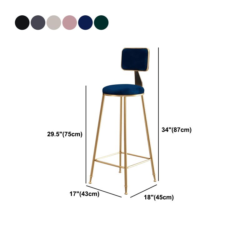 Glam Armless Backrest Counter Stool Steel Cashier Bar Stool with Flannel Cushion and Pedal Clearhalo 'Bar Furniture' 'Bar Stools' 'bar_stools' 'furn' 'furn_bar_stools' 'Furniture' 'furniture_bar_stools' 'Kitchen & Dining Furniture' 1200x1200_6f225208-4ce8-48ec-981c-035ac6ec5b4b