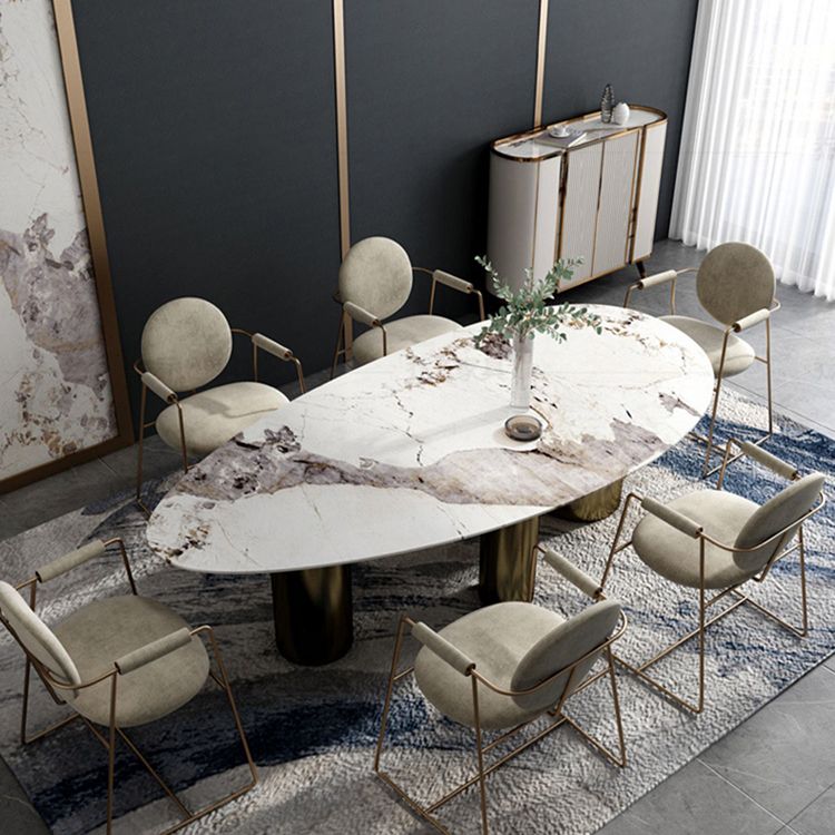 Oval Sintered Stone Dining Table Luxury Kitchen Table with 3 Legs in Gold Clearhalo ' dining_table' 'Dining Tables & Seating' 'Dining Tables' 'furn' 'furn_dining_table' 'Furniture' 'furniture_dining_table' 'Kitchen & Dining Furniture' 'kitchen&dining_furn' 'kitchen' 'kitchen_dining_table' 1200x1200_6f25edea-dc97-4984-8eaf-40ac589ee347