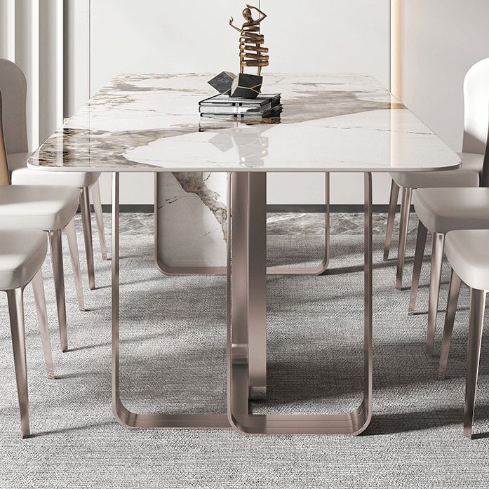 Rectangle Sintered Stone Top Table Contemporary Metal Base Dining Table Clearhalo 'Dining Tables & Seating' 'Dining Tables' 'dining_table' 'furn' 'furn_dining_table' 'Furniture' 'Kitchen & Dining Furniture' 1200x1200_6f2749b4-d565-4ed3-ba7d-cd1bddc1032d