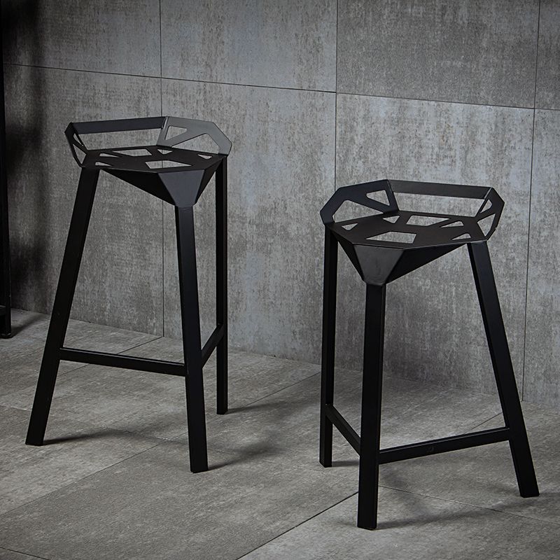 Black Iron Low Back Barstool Industrial Style Hollowed Out Design Tall Stool Clearhalo 'Bar Furniture' 'Bar Stools' 'bar_stools' 'furn' 'furn_bar_stools' 'furniture_bar_stools' 'Kitchen & Dining Furniture' 'kitchen&dining_furn' 'kitchen' 'kitchen_furn' Furniture' 1200x1200_6f286d5f-8aac-469c-9ce5-045fc087886e