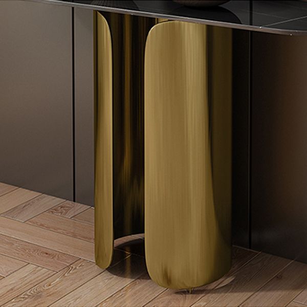 16 Inch Wide Glam Console Table Oval Stone Accent Table for Hall