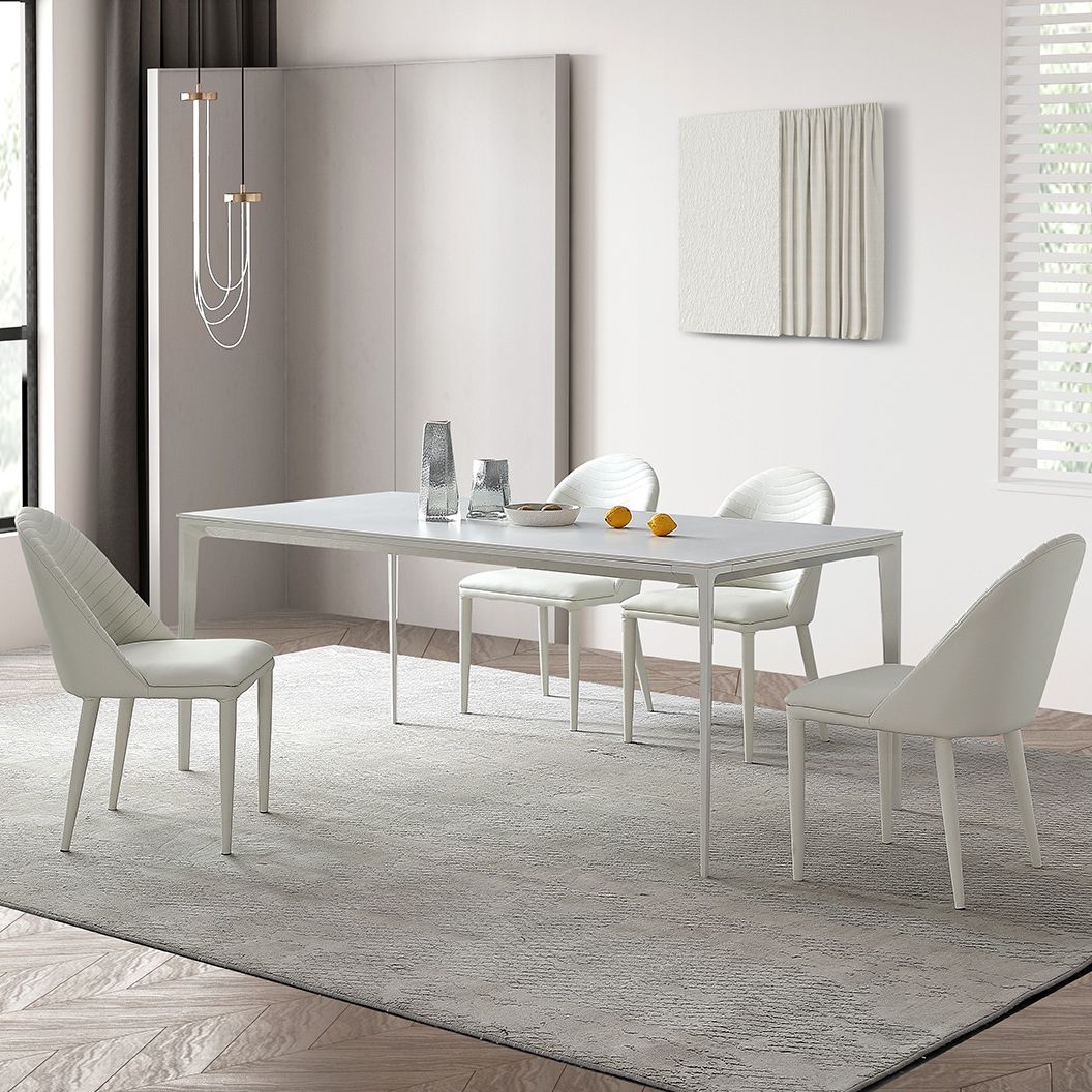 Modern Rectangle Dining Table Stone Top Table with Metal Base in White Clearhalo 'Dining Tables & Seating' 'Dining Tables' 'dining_table' 'Furniture' 'furniture_dining_table' 'Kitchen & Dining Furniture' 1200x1200_6f2a5c08-fdb6-44c5-bfdd-436f49c9662b