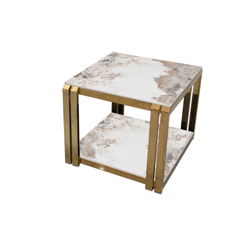 Mid-Century Modern Stone Top End Table Stainless Steel Frame Sofa Side Table Clearhalo 'Coffee & Accent Tables' 'End & Side Tables' 'end_side_table' 'end_side_tables' 'furn' 'furn_end_side_tables' 'Furniture' 'furniture_end_side_table' 'Living Room Furniture' 1200x1200_6f2aa8ad-d531-4f14-92d7-44f563743644