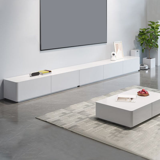 Console TV in legno ingegnerizzato bianco Console multimediale di gestione dei cavi contemporanei