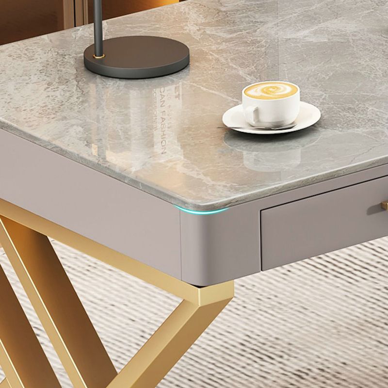 Glam Stone Writing Desk Sled Base 29.53" Tall Office Desk with Drawers Clearhalo 'furn' 'furn_office_desk' 'Furniture' 'Office Desks' 'Office Furniture' 'office_desk' 1200x1200_6f2f58a3-c51c-4e07-bdc9-d88566877d87
