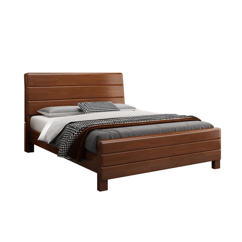 39.37 "Cama de panel marrón alto con cama de madera de goma de almacenamiento con cabecera