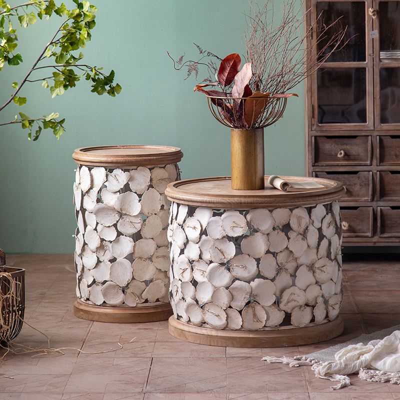 Tavolo laterale accento a forma di tamburo in legno e in metallo tavolo d'angolo in stile rustico