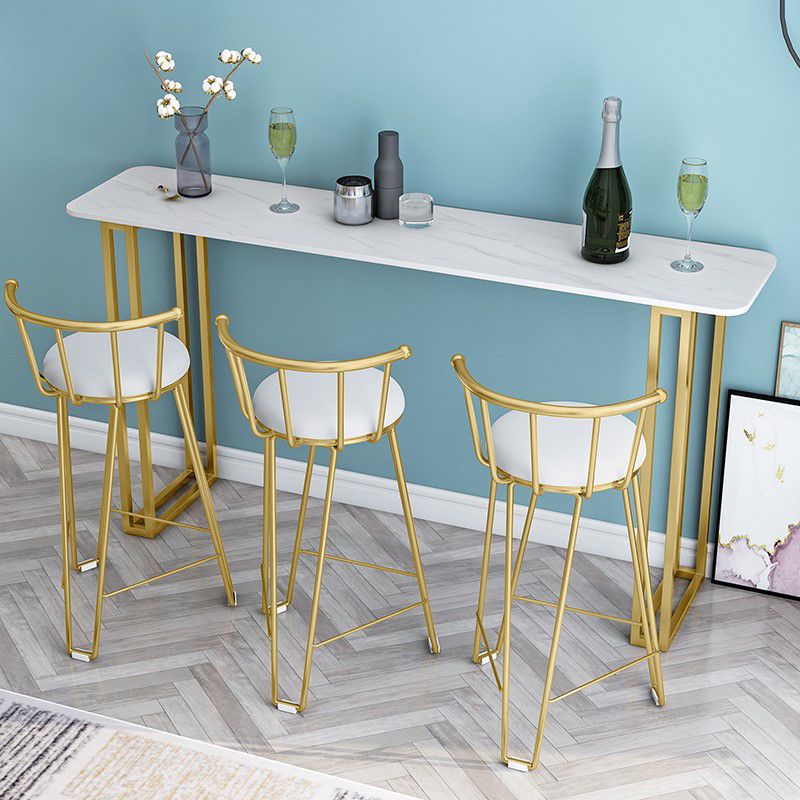Glam Gold Iron Bar Dining Table Stone Top Indoor Bistro Table with Sled Pedestal Clearhalo 'Bar Furniture' 'Bar Tables' 'bar_tables' 'furn' 'furn_bar_tables' 'Furniture' 'furniture_bar_tables' 'Kitchen & Dining Furniture' 1200x1200_6f355114-9469-4718-9f7d-a44dd0c054f5