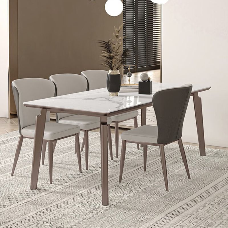 Mesa de comedor estilo Glam, mesa de comedor rectangular de piedra en blanco