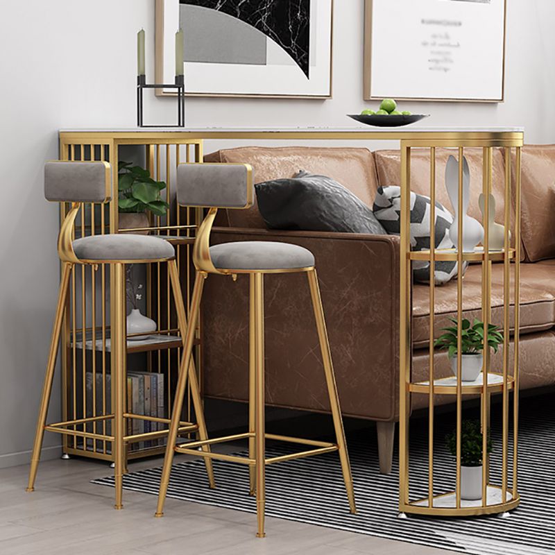 Glam Faux Marble Pub Bar Table Indoor Iron Double Pedestal Bar Dining Table with 6-Shelf Clearhalo 'Bar Furniture' 'Bar Tables' 'bar_tables' 'furn' 'furn_bar_tables' 'Furniture' 'furniture_bar_tables' 'Kitchen & Dining Furniture' 'kitchen&dining_furn' 'kitchen' 1200x1200_6f3b4916-8f50-4859-8f50-7e1709fb5b21