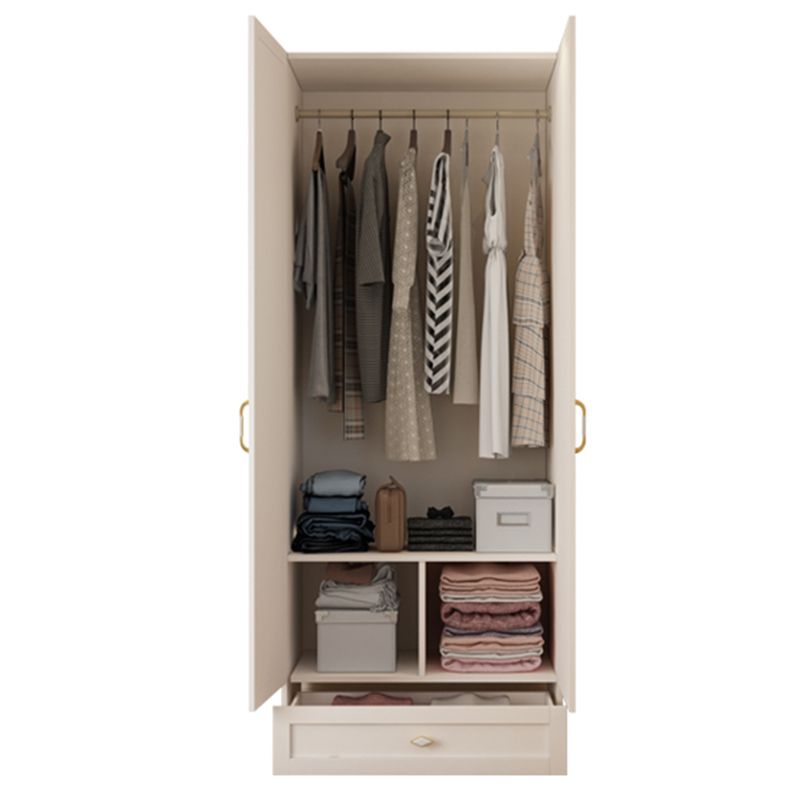 White Hinged Wardrobe Cabinet Engineered Wood Wardrobe Armoire