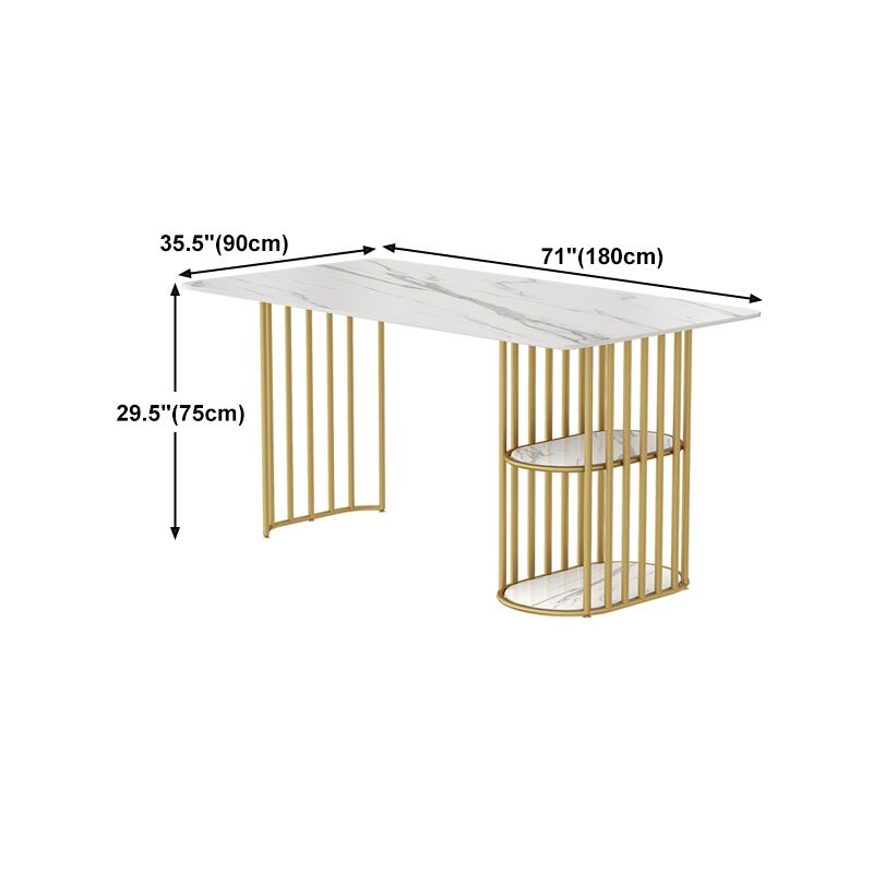 Glam Style Dining Table Metal Double Gold Pedestal Table with Storage Clearhalo 'Dining Tables & Seating' 'Dining Tables' 'dining_table' 'furn' 'furn_dining_table' 'Furniture' 'furniture_dining_table' 'Kitchen & Dining Furniture' 1200x1200_6f3e39ee-225c-4490-bbed-1536f9475376