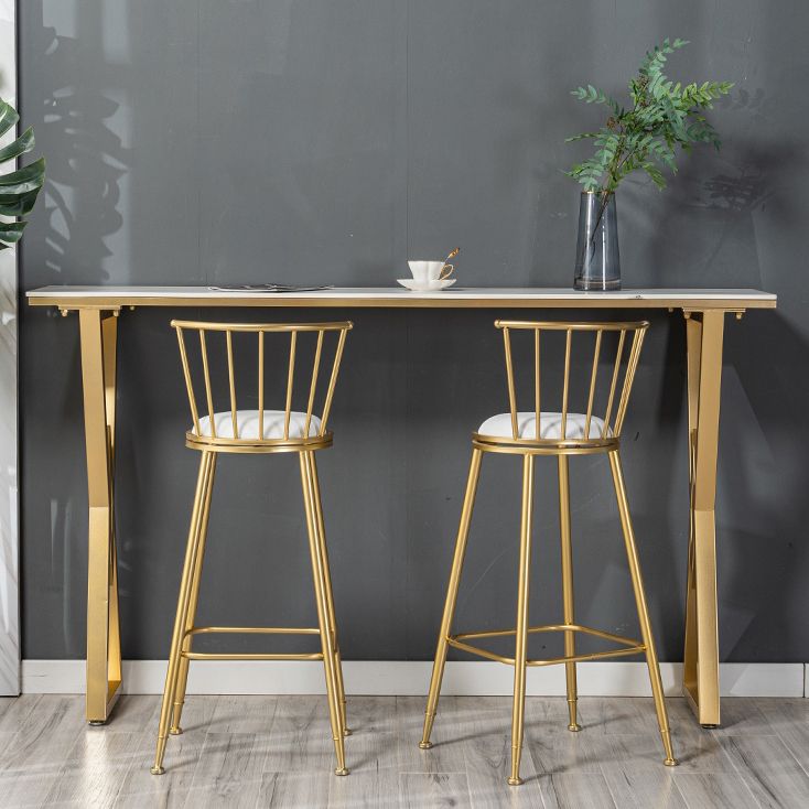 Nordic Bar Table Stone Top Bistro Table with Gold Double Pedestal