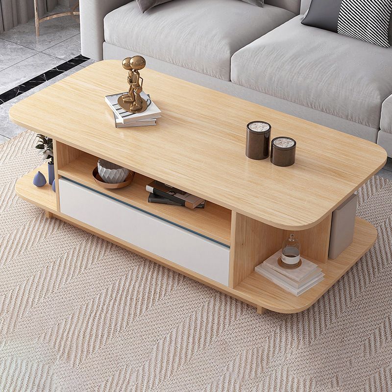 Scandinavian Coffee Table with Shelves and 1 Drawer Cocktail Table Clearhalo 'Coffee & Accent Tables' 'Coffee Tables' 'coffee_tables' 'furn' 'furn_coffee_tables' 'Furniture' 'Living Room Furniture' 1200x1200_6f40fc30-c448-4c73-8406-f44f9a623a0b