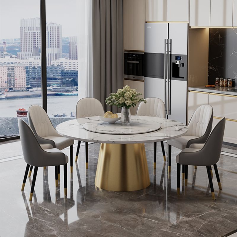 White-black Stone Round Table Turntable Home Furniture with Pedestal Base Clearhalo 'Dining Tables & Seating' 'Dining Tables' 'dining_table' 'furn' 'furn_dining_table' 'Furniture' 'Kitchen & Dining Furniture' 1200x1200_6f45bdfb-ebe6-494c-a280-d688505912c4