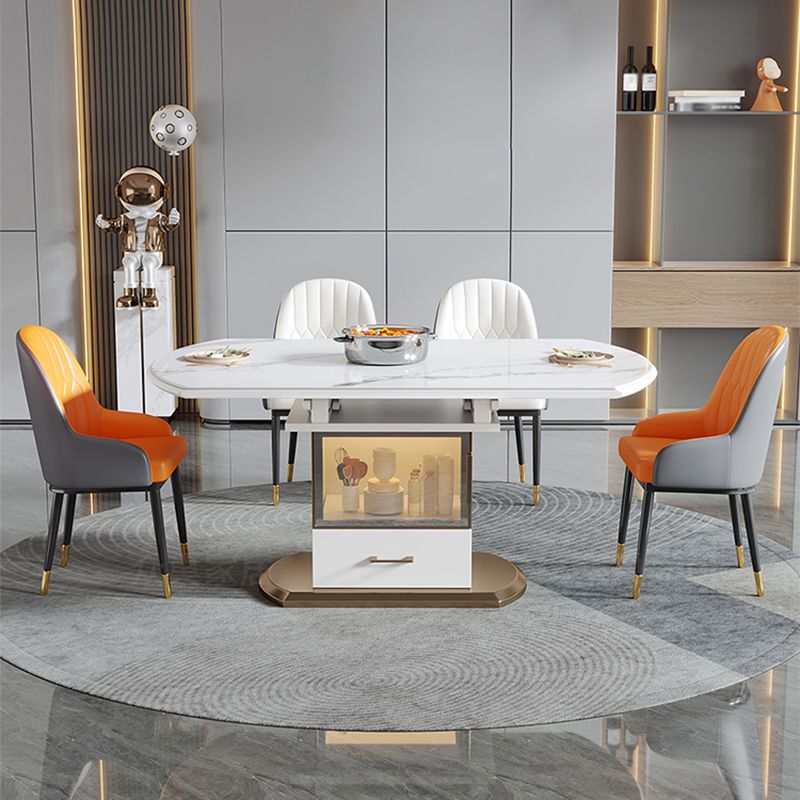 Modern Round Stone Top Dining Table Extendable for Small Spaces Clearhalo 'Dining Tables & Seating' 'Dining Tables' 'dining_table' 'furn' 'furn_dining_table' 'Furniture' 'Kitchen & Dining Furniture' 1200x1200_6f4db53f-a982-448b-8c68-4b954fbba166