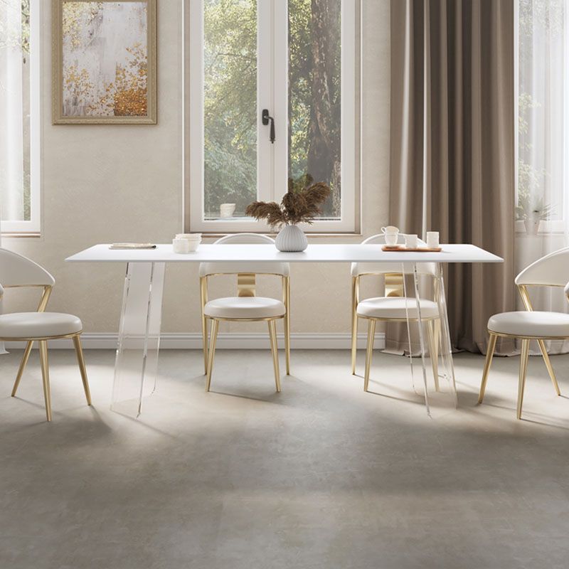 Modern 1/2/5/6 Pieces Acrylic Dining Table Set with White Sintered Stone Top Dinette Set Clearhalo 'Dining Room Sets' 'Dining Tables & Seating' 'dining_room_set' 'furn' 'furn_dining_room_set' 'Furniture' 'furniture_dining_room_set' 'Kitchen & Dining Furniture' 'kitchen&dining_furn' 'kitchen' 1200x1200_6f510ec7-4059-4d95-92d7-b2c9d0bac2c9