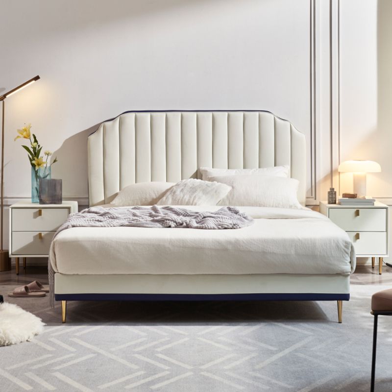 Stepped Glam Standard Bed Beige with Headboard Bed Frame Panel Clearhalo 'Bedroom Furniture' 'Beds' 'furn' 'furn_beds' 'Furniture' 1200x1200_6f52b40a-88a8-4516-a4ef-1b6ece42dd3c