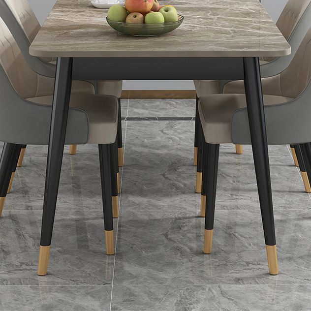 Luxe rechthoekige eetkamer tafel gesinterde stenen boventafel met 4 ijzeren poten