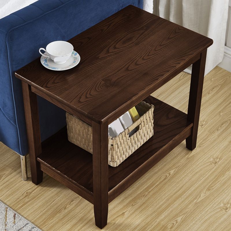 Traditional Rectangular Double Tier Side Table Wood 4 Legs End Table with Shelf