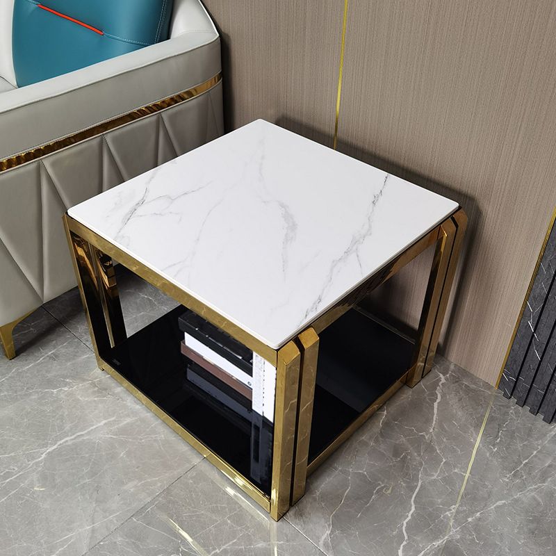 Mesa lateral de acero inoxidable cuadrado Mesa auxiliar de un solo estante negro/blanco
