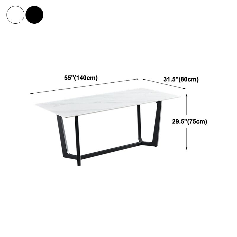 Industrial Stone Rectangle Table Standard Height Dining Room Table with Trestle Base
